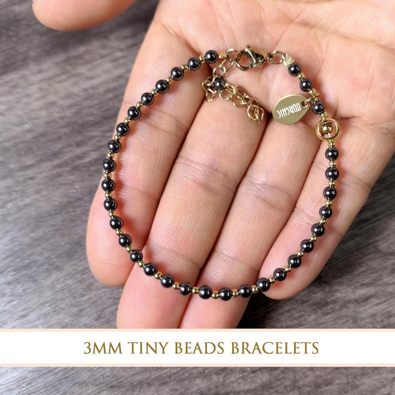 Morchic 3mm Tiny Beads Natural Gemstone Bracelet for Women, Adjustable 7.1" Energy Gem Charm Jewelry, Dainty Handmade Birthday Gift - Image 5